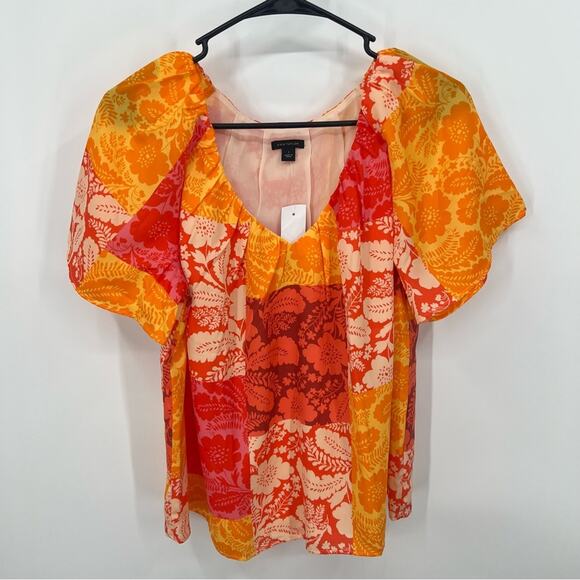 Ann Taylor Women’s Tropical Orange Red Short Sleeve Colorful Blouse Small New - Picture 1 of 8